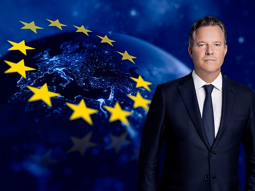 European Union Concept with copy space. Based on imagery from NASA. https://earthobservatory.nasa.gov/features/NightLights